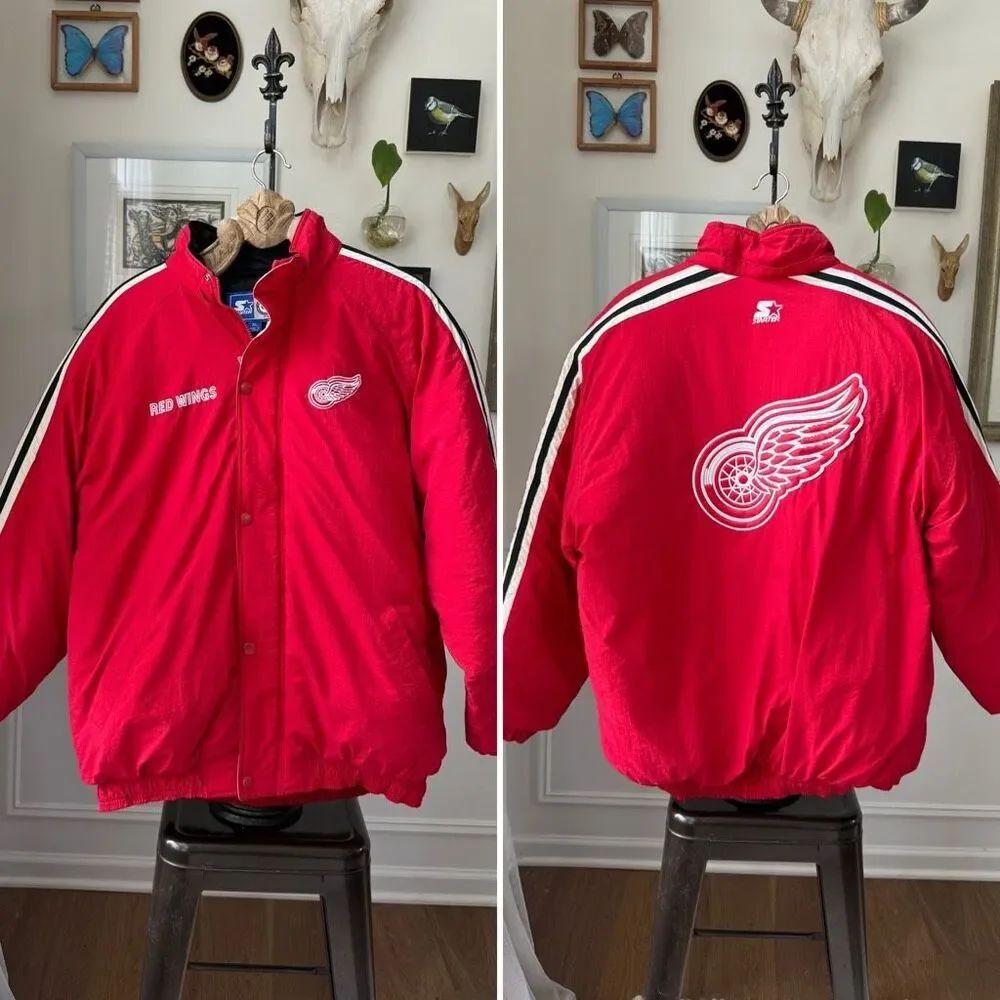 Vintage 90s Starter NHL Detroit Red Wings Center Ice Puffer Coat XL